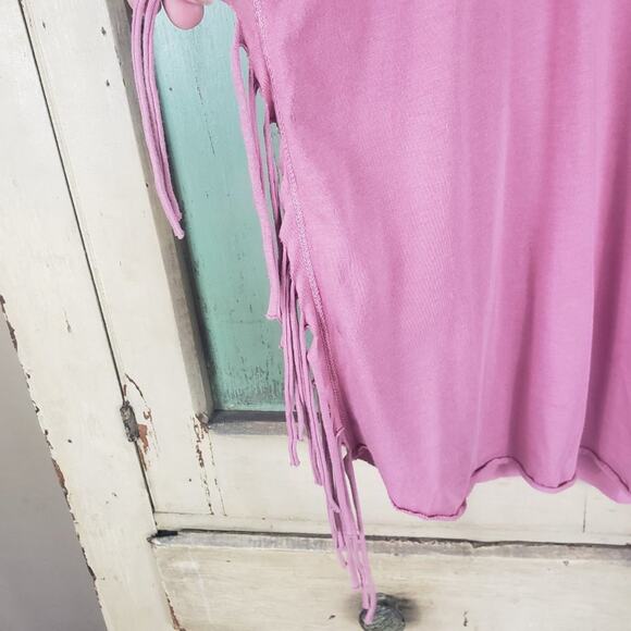 Wilfred Tank Top Women M Aritzia Pink Knit Jersey Racerback with Side Fringe - Picture 2 of 4